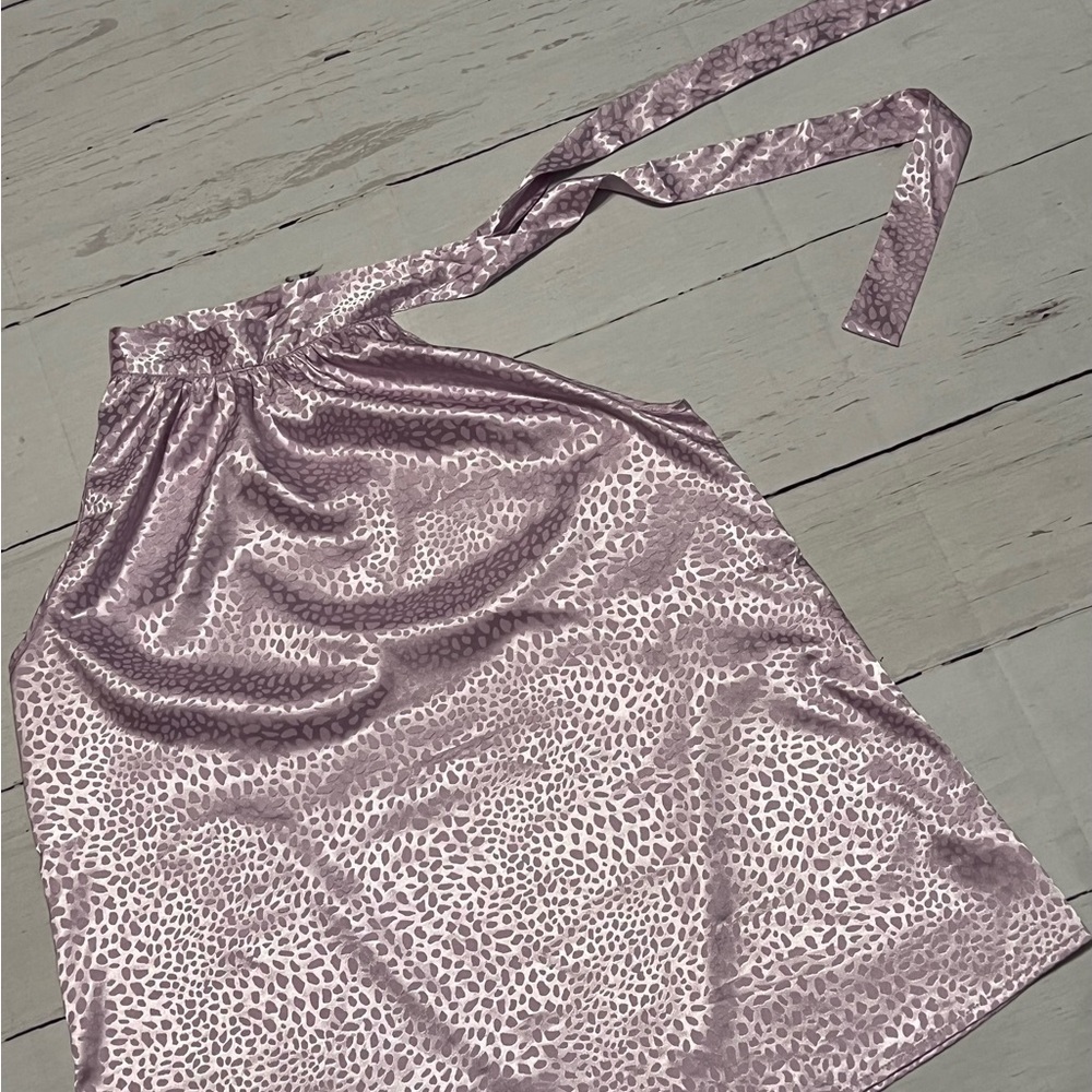 First ❤️Love by Lovelyn lavender leopard mock neck tie design sleeveless  small - Picture 11 of 13
